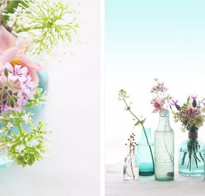 Lovely Flowers in Blue Vintage Bottles from Eat Drink Chic thumbnail