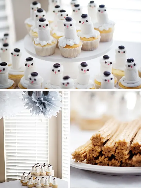 birthday-party-snowman-cucpakes-churros-hot-cocoa