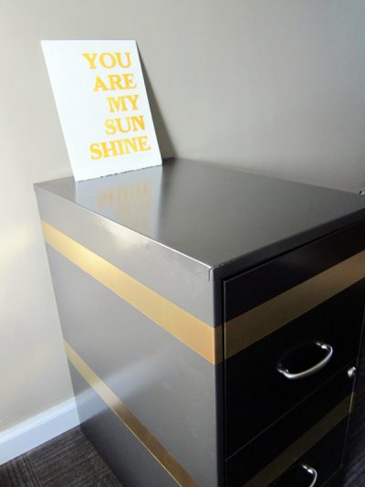 DIY Gold Striped Filing Cabinet thumbnail
