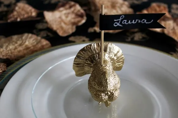DIY gold turkey place card holders by Hank + Hunt for The Sweetest Occasion