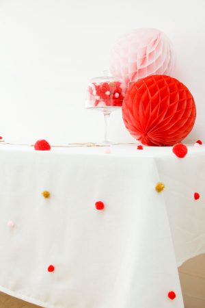 DIY pom pom tablecloth by Studio DIY for The Sweetest Occasion