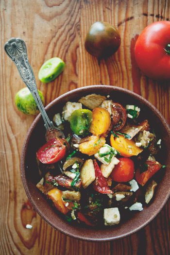 Heirloom tomato roasted eggplant salad