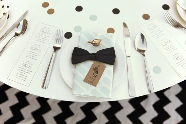 Gold + black table setting