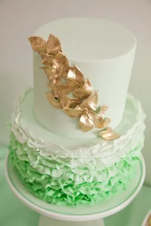 Mint + Gold Ruffle Cake