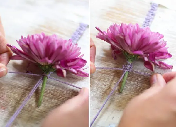 DIY Fresh Flower Macrame Bracelet