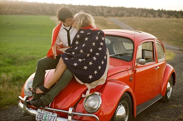 American Flag Engagement Photo
