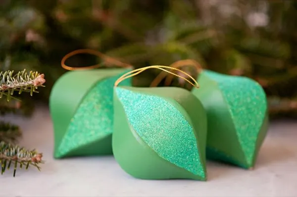 DIY Colorblock Glitter Ornaments