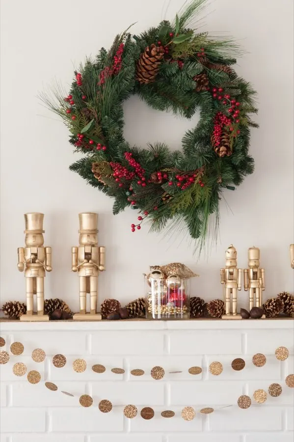 DIY Golden Nutcracker + Chestnut Holiday Mantel