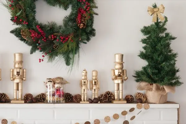 DIY Golden Nutcracker + Chestnut Holiday Mantel