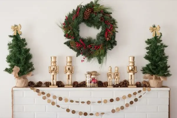 DIY Golden Nutcracker + Chestnut Holiday Mantel