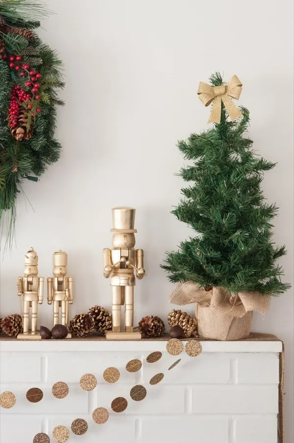 DIY Golden Nutcracker + Chestnut Holiday Mantel