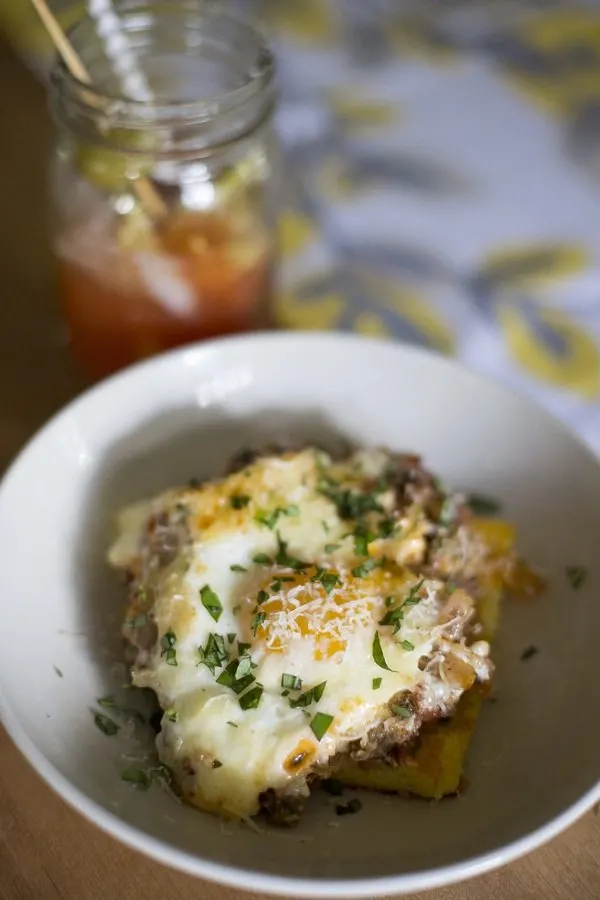 Southern Portuguese Baked Egg with Polenta Cakes