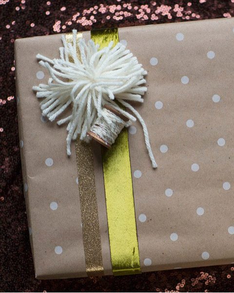 DIY Yarn Pom Pom Gift Wrap