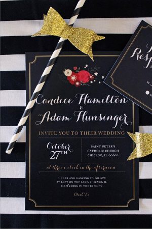 Modern Black and Floral Wedding Invitations