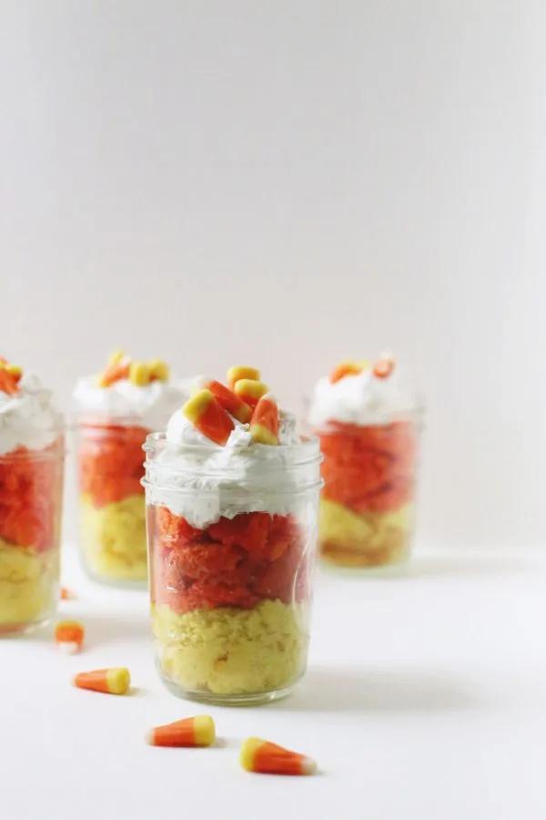 Candy Corn Cake in a Jar by @cydconverse