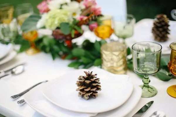 Pine Cone Place Setting at a Fall Dinner Party