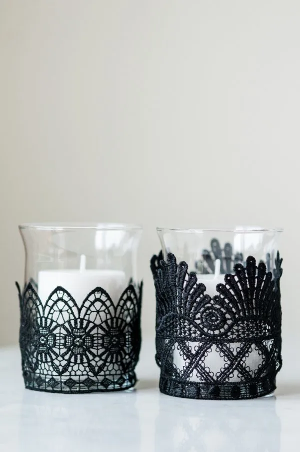 DIY Black Lace Candle Holders by @cydconverse