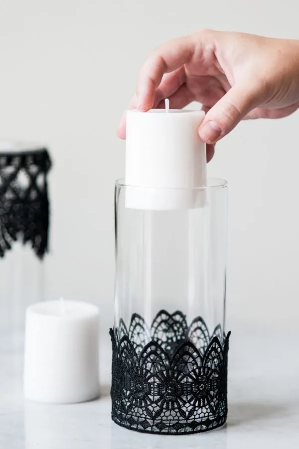 DIY Black Lace Candle Holders by @cydconverse