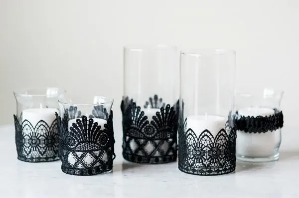 DIY Black Lace Candle Holders by @cydconverse
