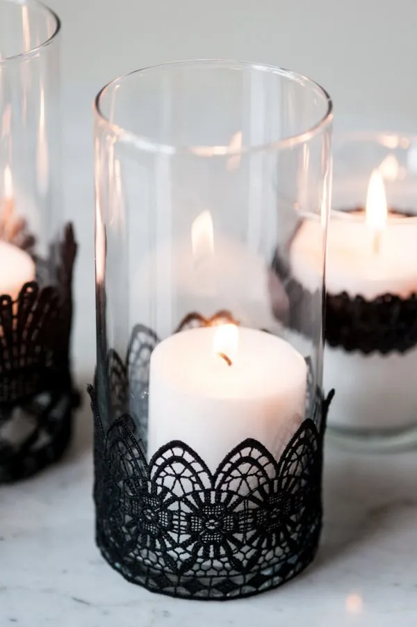 DIY Black Lace Candle Holders by @cydconverse