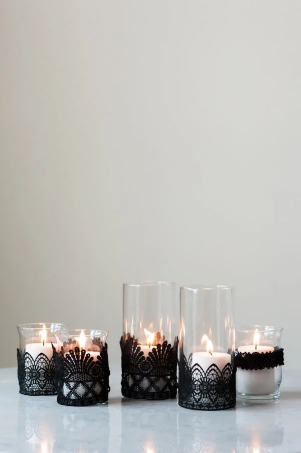 DIY Black Lace Candle Holders by @cydconverse