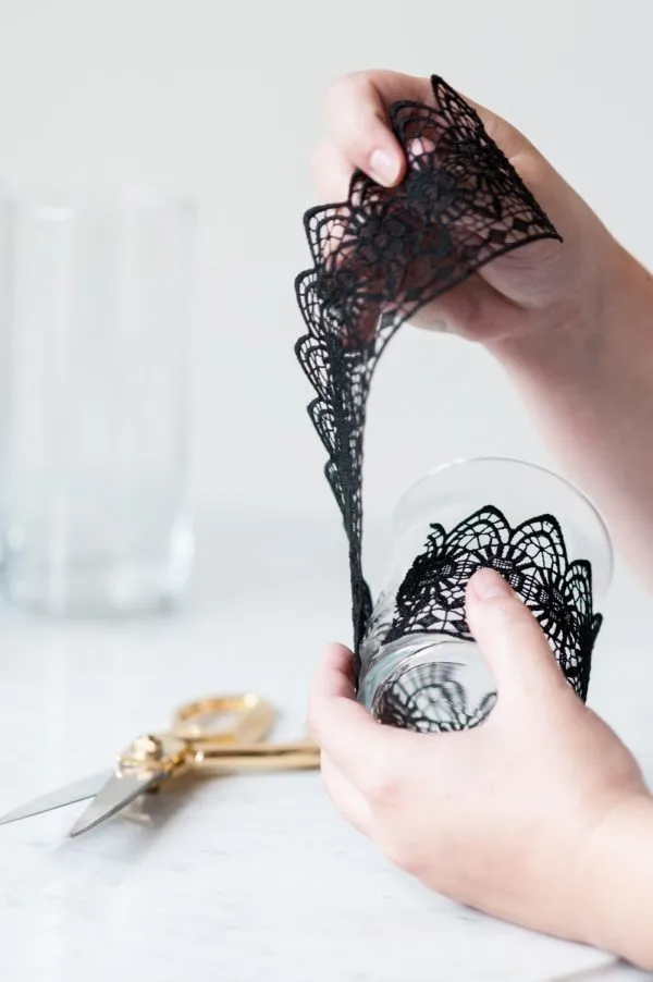 DIY Black Lace Candle Holders by @cydconverse