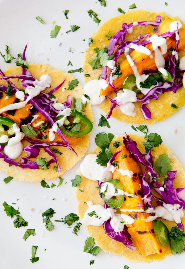 Grilled Sweet Potato Tacos | Get your fix of taco recipes and the ultimate classic margarita recipe and loads of Cinco de Mayo party ideas at The Sweetest Occasion! Click to check it out or repin to save for later!