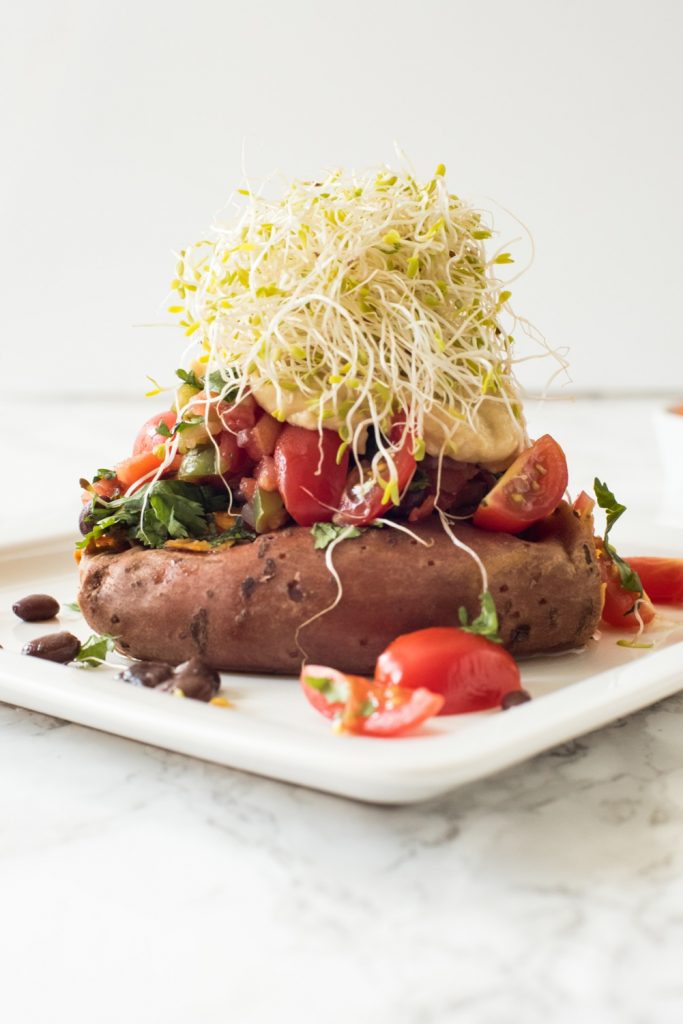 Stuffed Baked Sweet Potato Recipe | Easy vegetarian recipes from @cydconverse