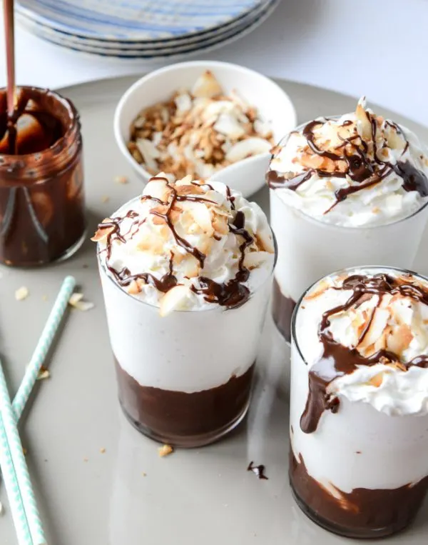 Boozy Coconut Hot Fudge Milkshake Recipe | Cocktail recipes, summer entertaining ideas and party tips from @cydconverse
