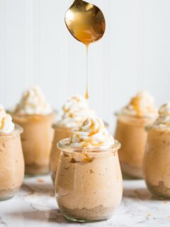 Salted Caramel Pumpkin Cheesecake Parfaits | Fall recipes, fall desserts, entertaining tips, party ideas, Thanksgiving dessert ideas and more from @cydconverse