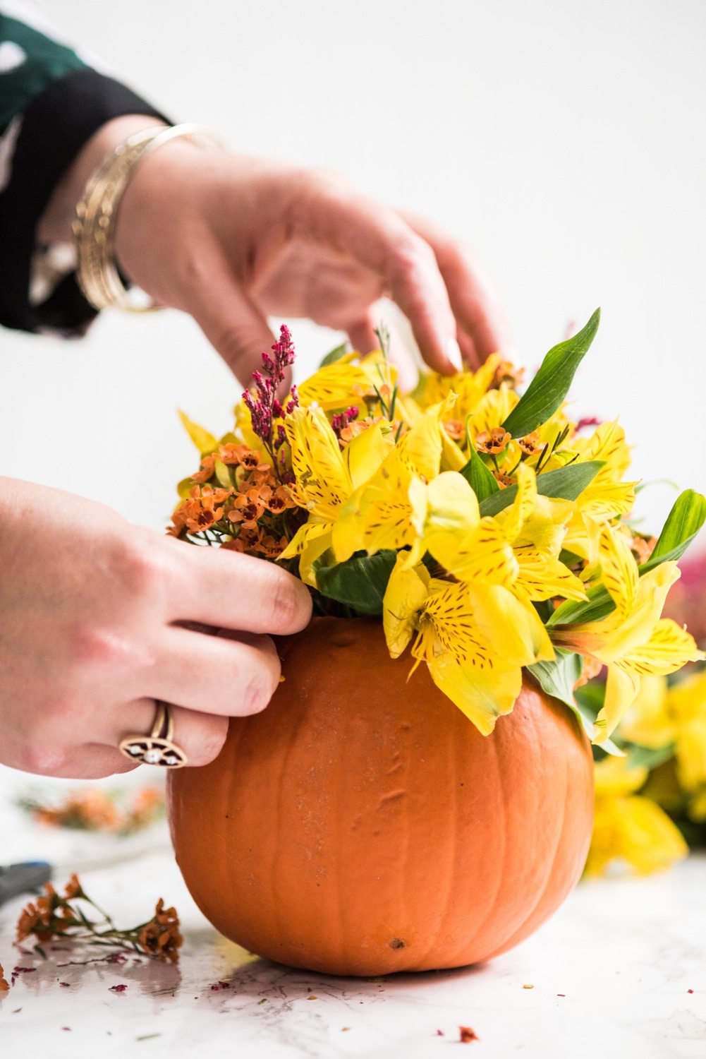 DIY Pumpkin Flower Arrangements - The Sweetest Occasion