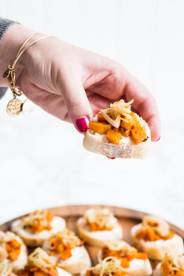 Butternut Squash Goat Cheese Crostini | Thanksgiving recipes, Thanksgiving appetizer, entertaining ideas, party tips and more from @cydconverse
