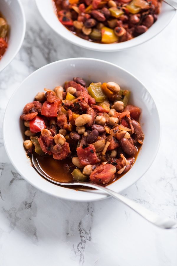 Crowd Favorite Four Bean Veggie Chili - The Sweetest Occasion