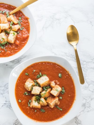 Roasted Tomato Soup with French Bread Croutons thumbnail