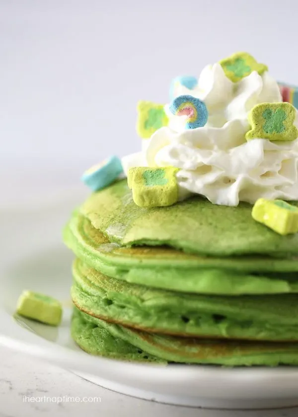 Lucky Charms Pancakes | Lucky Charms recipes, St. Patrick's Day dessert, St. Patrick's Day ideas and more from @cydconverse