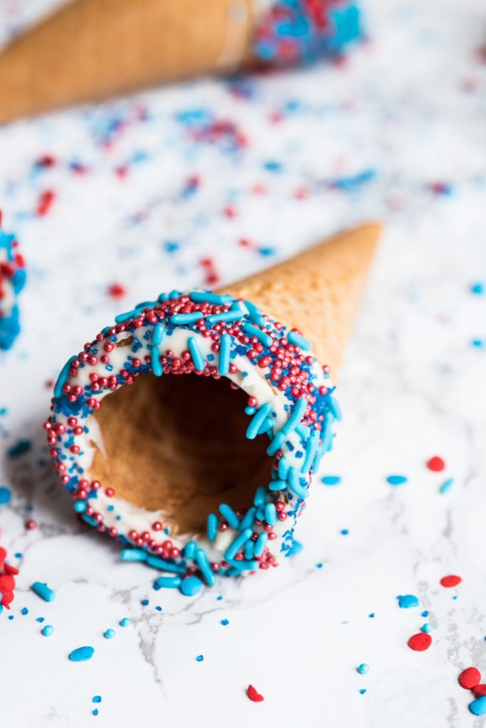 Sprinkle Dipped Red, White + Blue 4th of July Ice Cream Cones - The ...