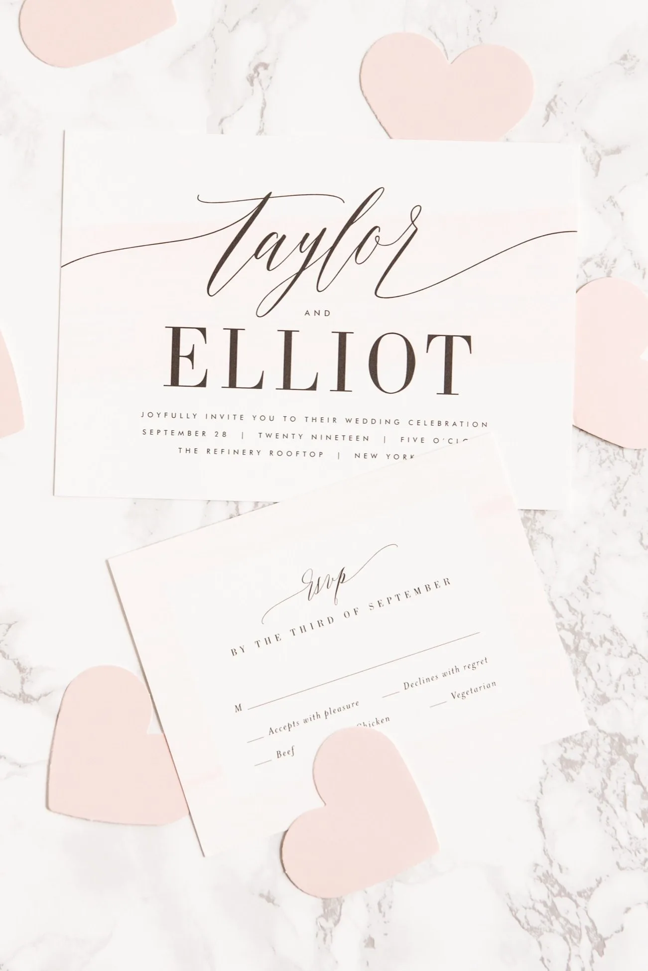 Modern gold foil, hand lettered wedding invitations | Wedding ideas, entertaining tips, wedding planning tips, party ideas and more from @cydconverse