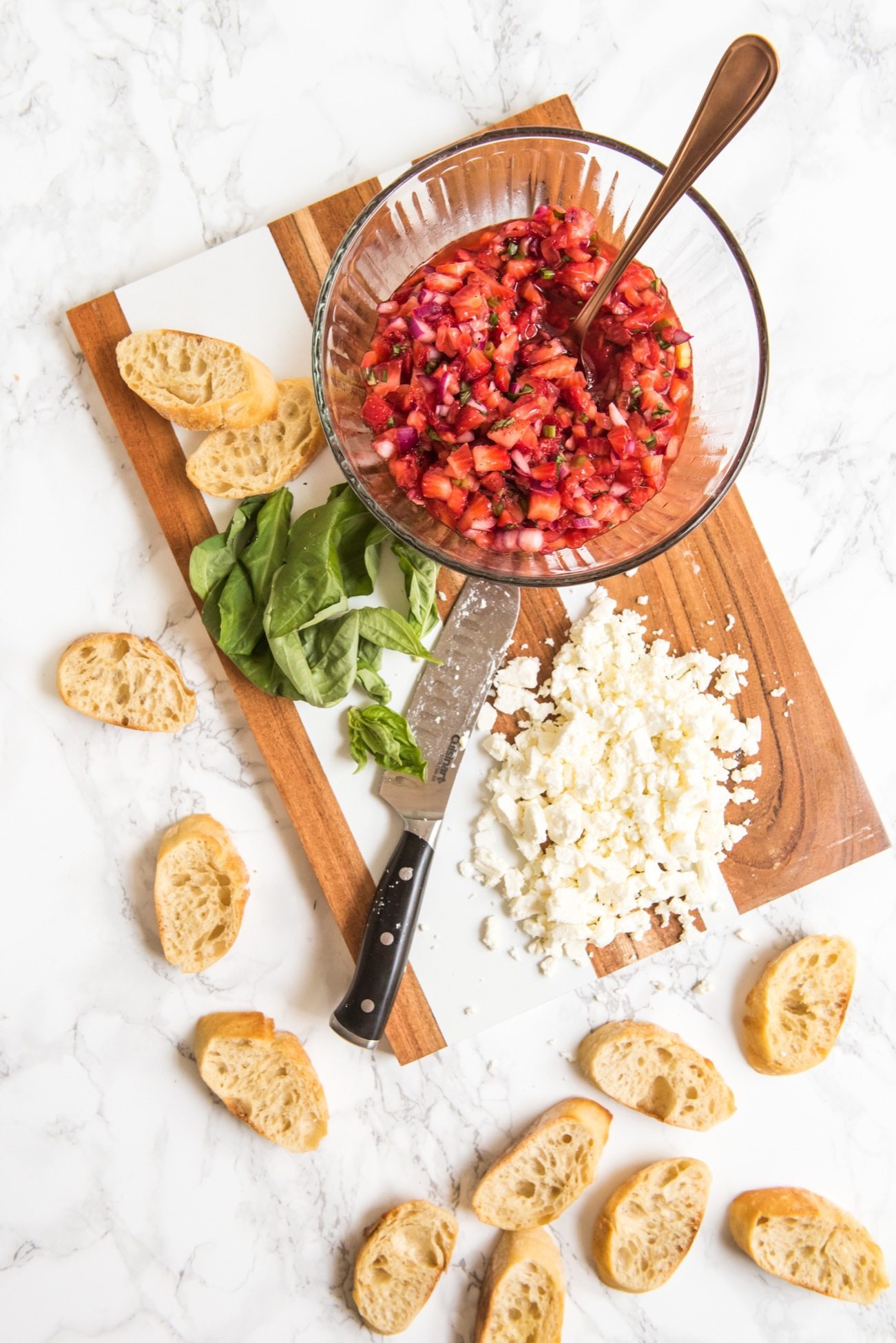 Strawberry Feta Bruschetta Recipe | Entertaining ideas, party appetizers, cocktail recipes, party ideas and more from @cydconverse
