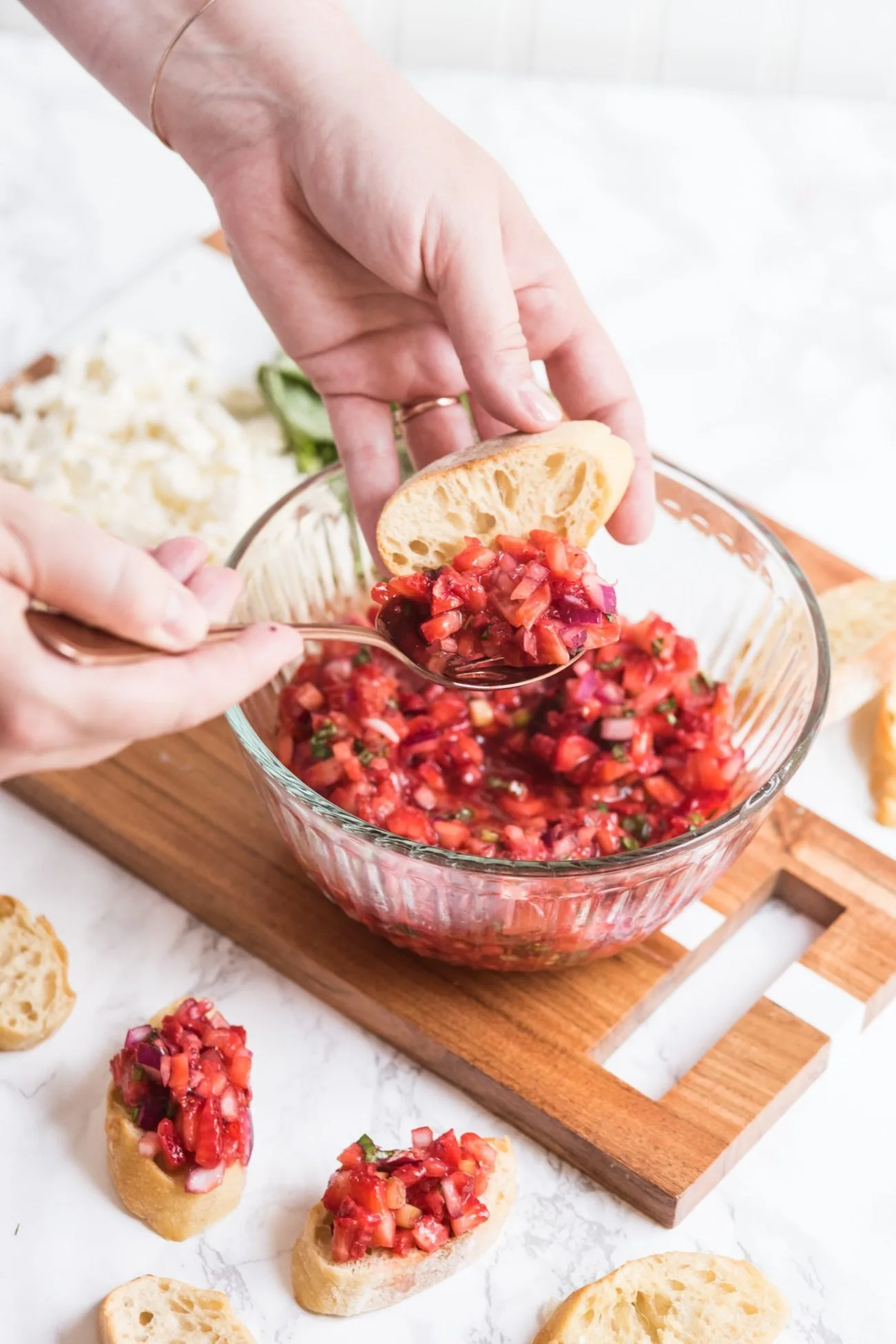 Strawberry Feta Bruschetta Recipe | Entertaining ideas, party appetizers, cocktail recipes, party ideas and more from @cydconverse