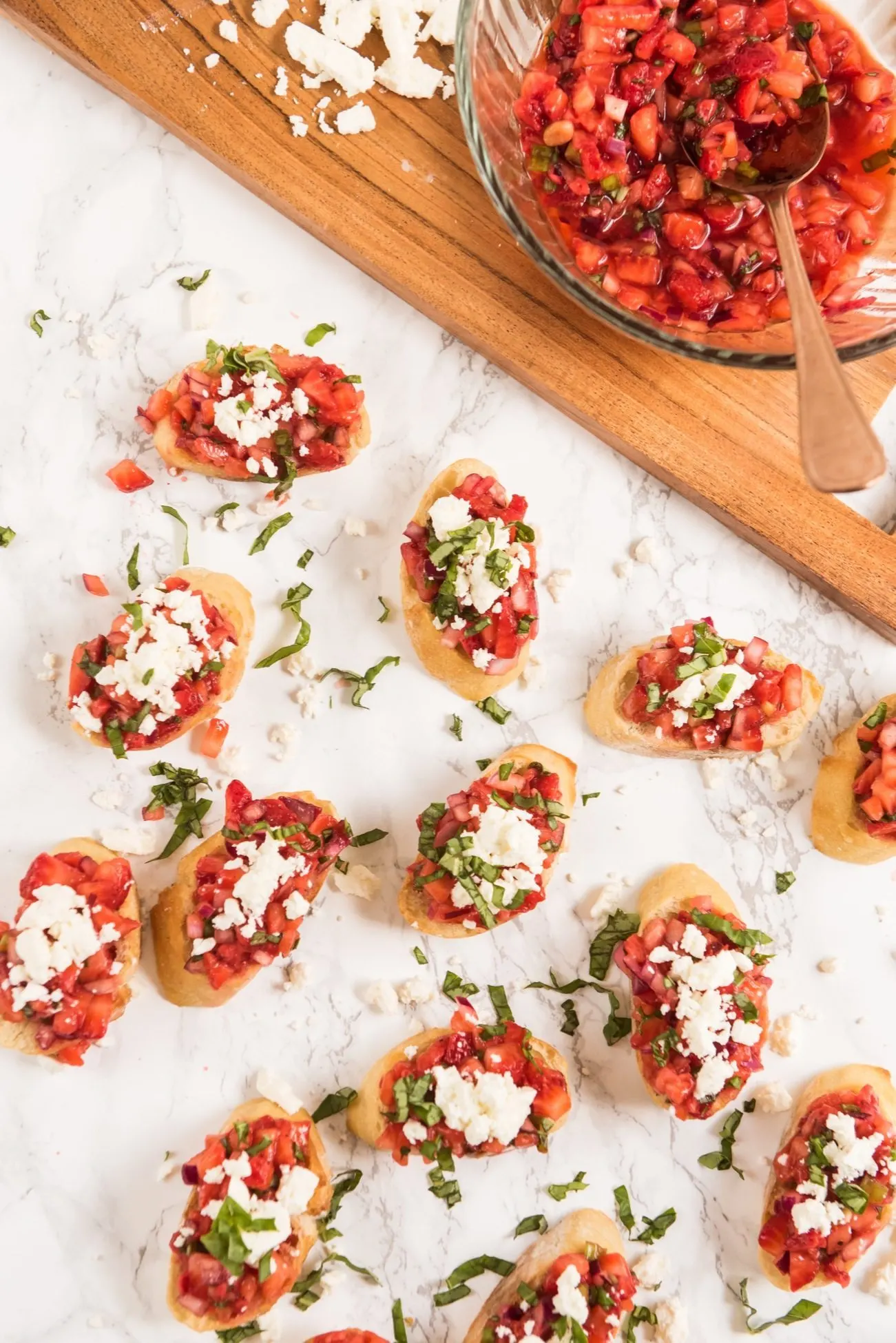 Strawberry Feta Bruschetta Recipe | Entertaining ideas, party appetizers, cocktail recipes, party ideas and more from @cydconverse