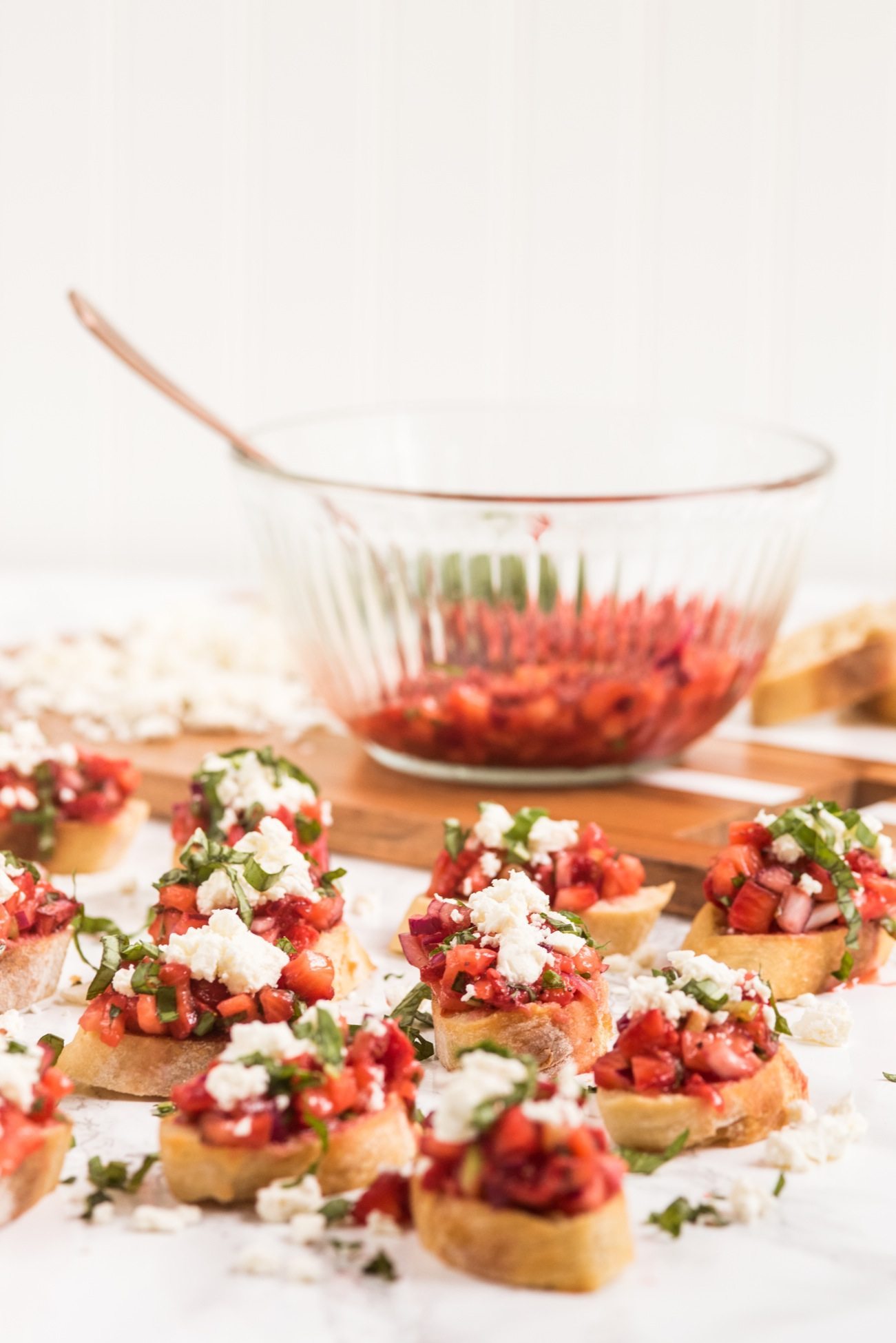 Strawberry Feta Bruschetta Recipe | Entertaining ideas, party appetizers, cocktail recipes, party ideas and more from @cydconverse