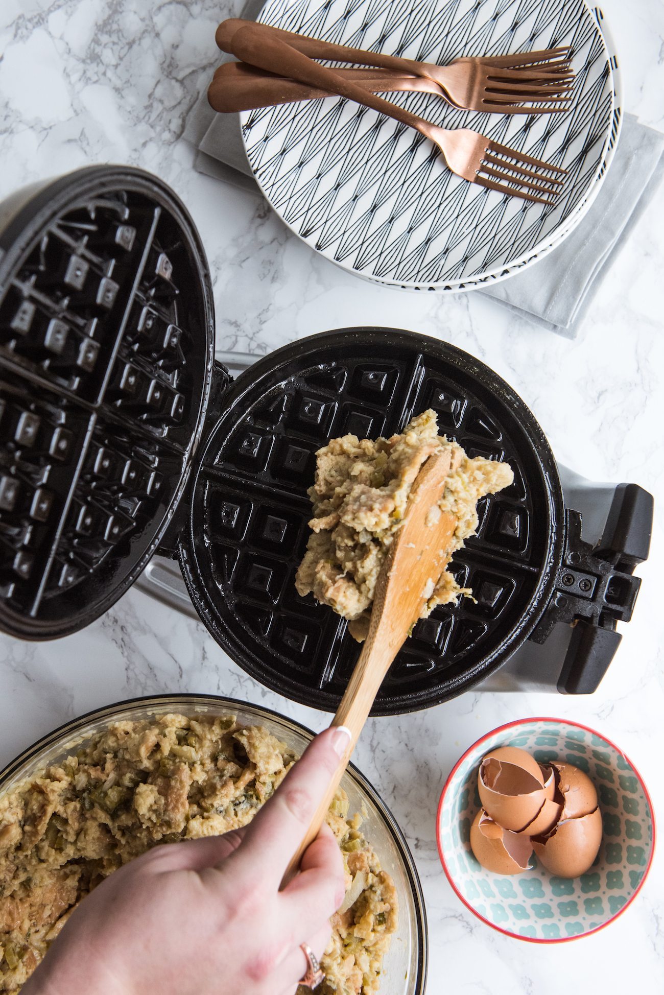 Leftover Stuffing Waffles Recipes | What to do with leftover stuffing, entertaining tips, party ideas, holiday party ideas and more from @cydconverse