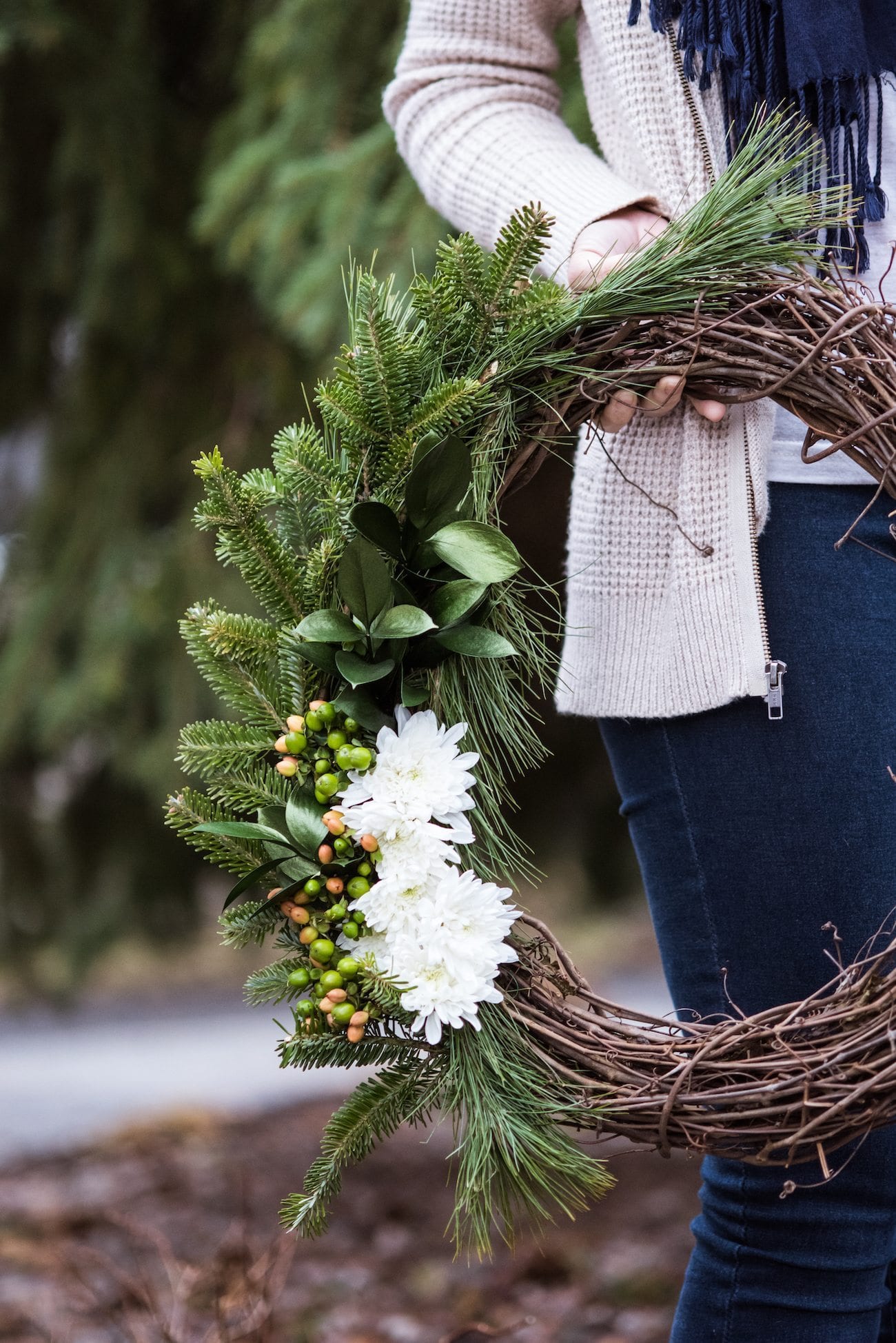 17 Winter Greenery Pinecones White Berries Grapevine Wreath