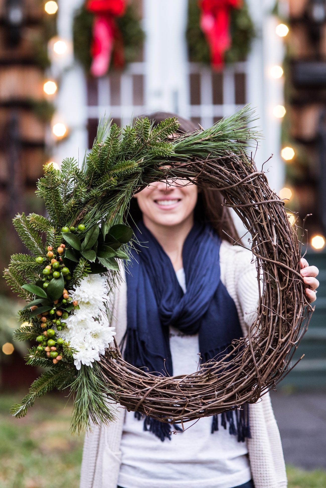 Christmas Sprigs Wreath, Christmas Grapevine Wreath, Winter Wreath