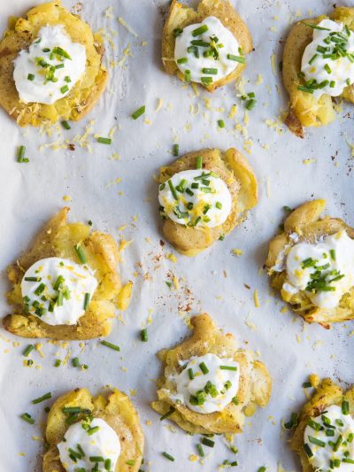 Lemon + Herb Smashed Potatoes with Greek Yogurt thumbnail