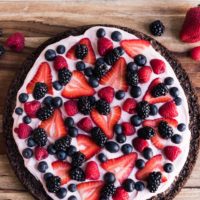 Berry Brownie Pizza with Strawberry Buttercream Frosting