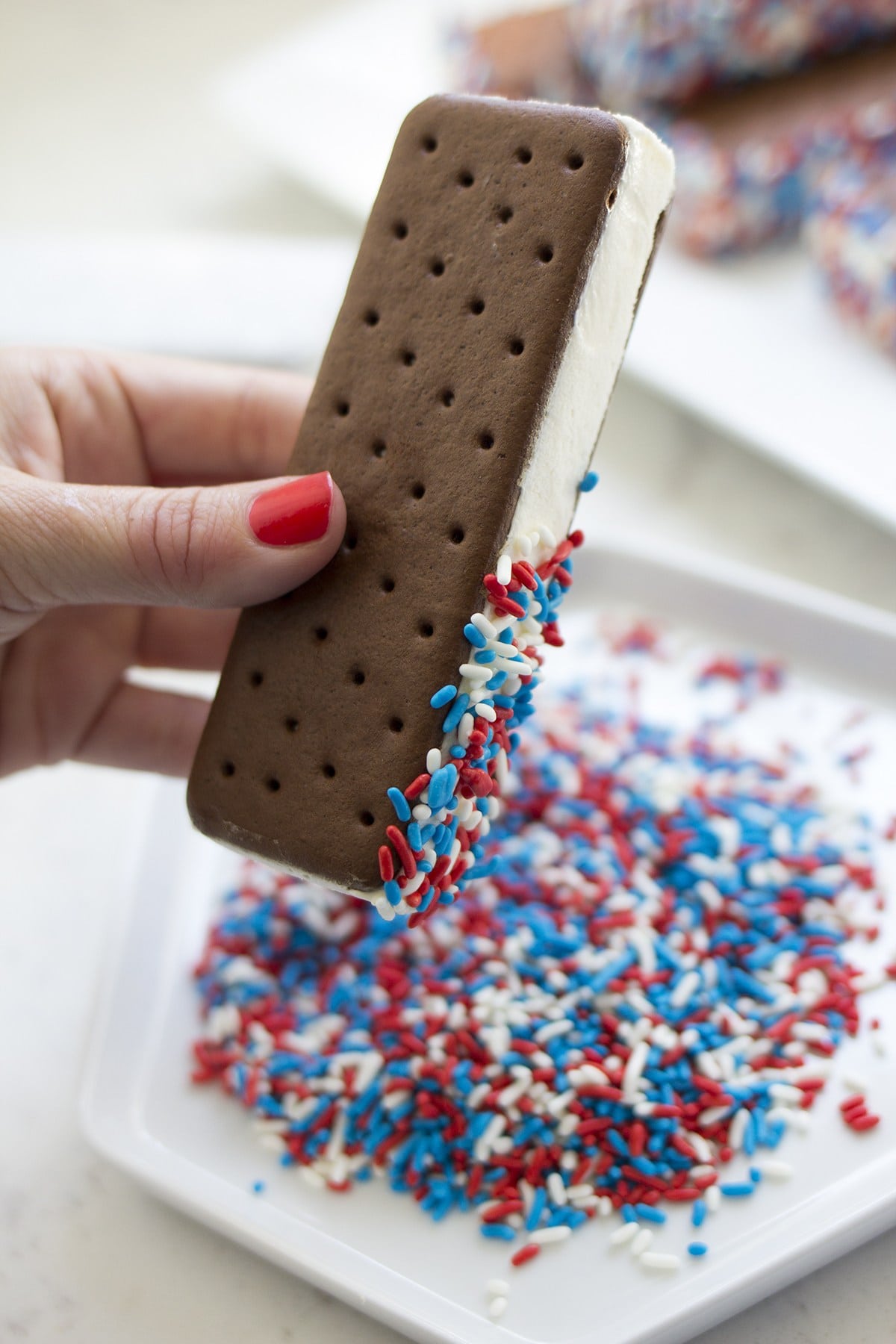 Red, White and Blue Ice Cream Sandwiches | 4th of July party ideas, 4th of July desserts and more from @cydconverse