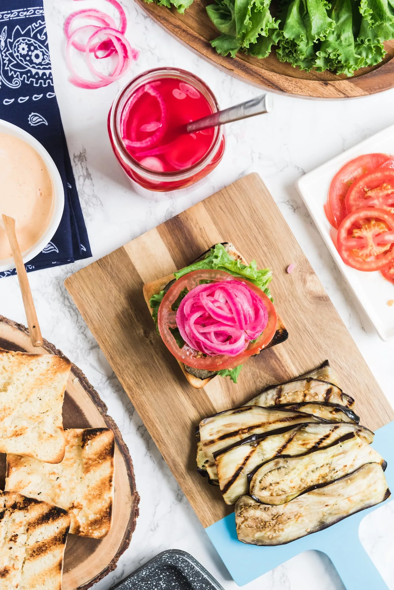 Grilled Eggplant Recipes: Grilled Eggplant Sandwiches with Easy Red Pickled Onions from entertaining blog @cydconverse