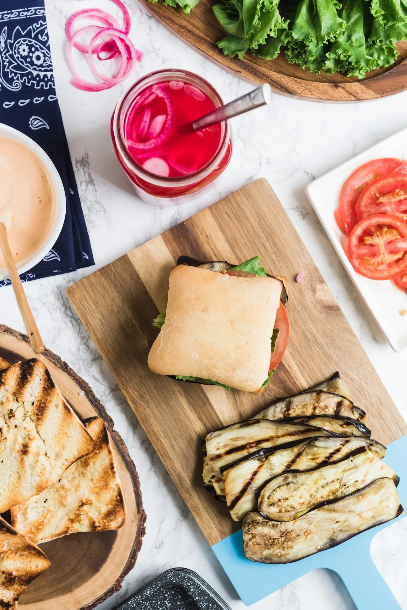 Grilled Eggplant Recipes: Grilled Eggplant Sandwiches with Easy Red Pickled Onions from entertaining blog @cydconverse