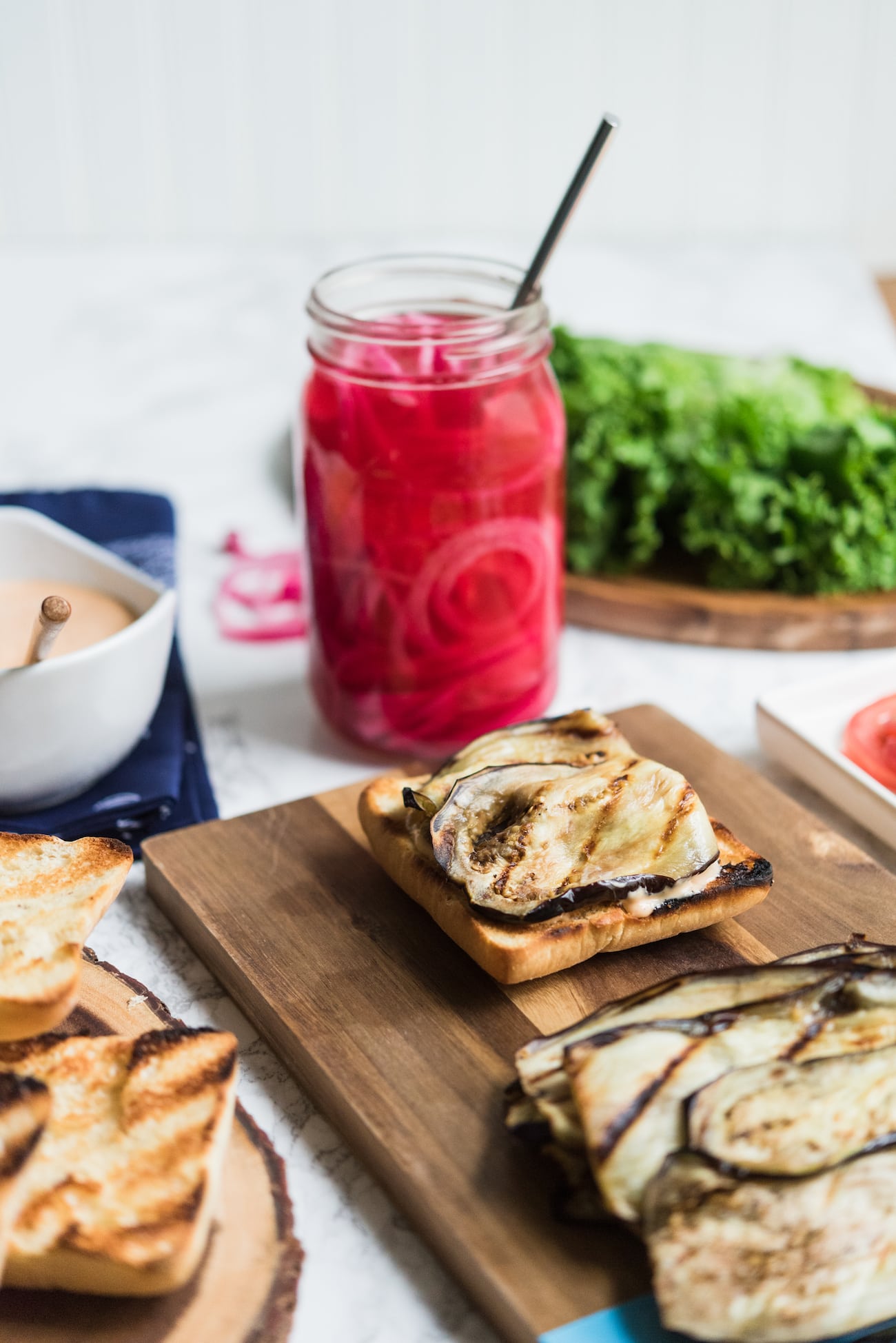 Grilled Eggplant Recipes: Grilled Eggplant Sandwiches with Easy Red Pickled Onions from entertaining blog @cydconverse